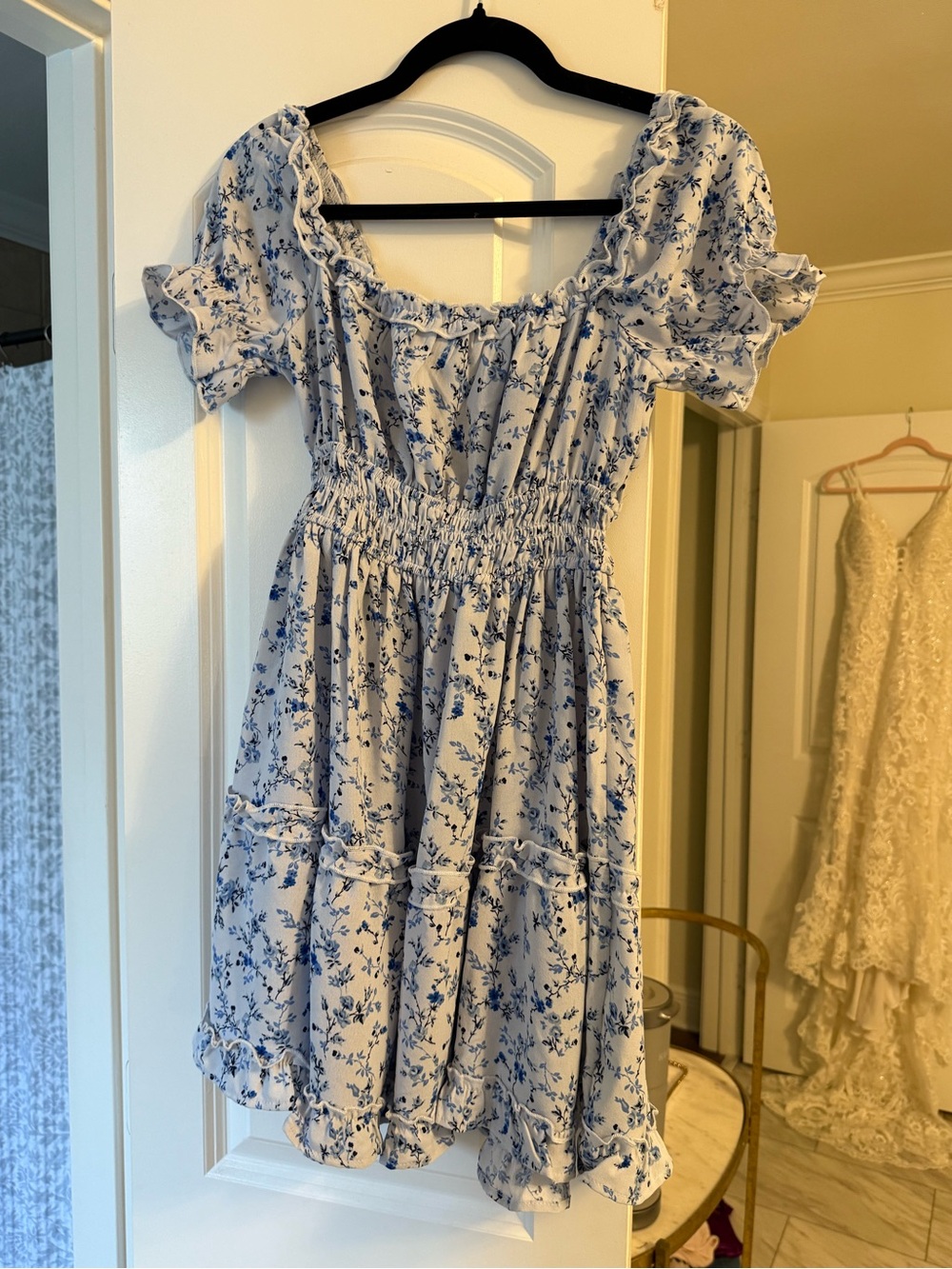 Inspired Hearts Light Blue Floral Ruffle Dress